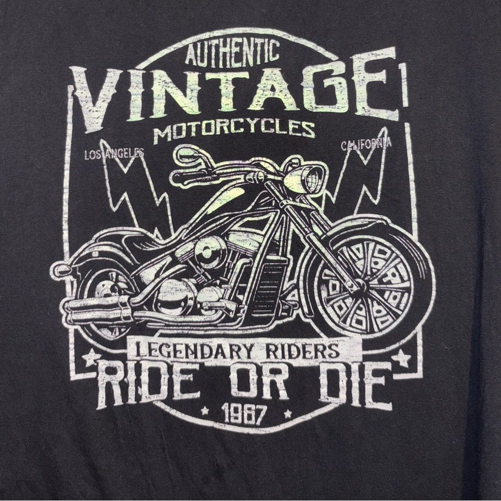 Black Short Sleeve Tee with Vintage Motorcycle Graphic